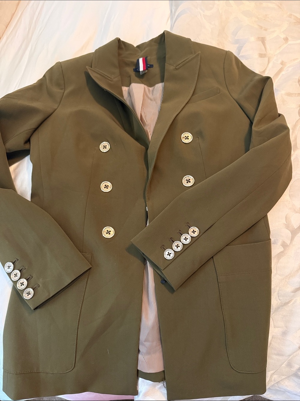 Tommy Hilfiger Olive Green Double-Breasted Women's Blazer